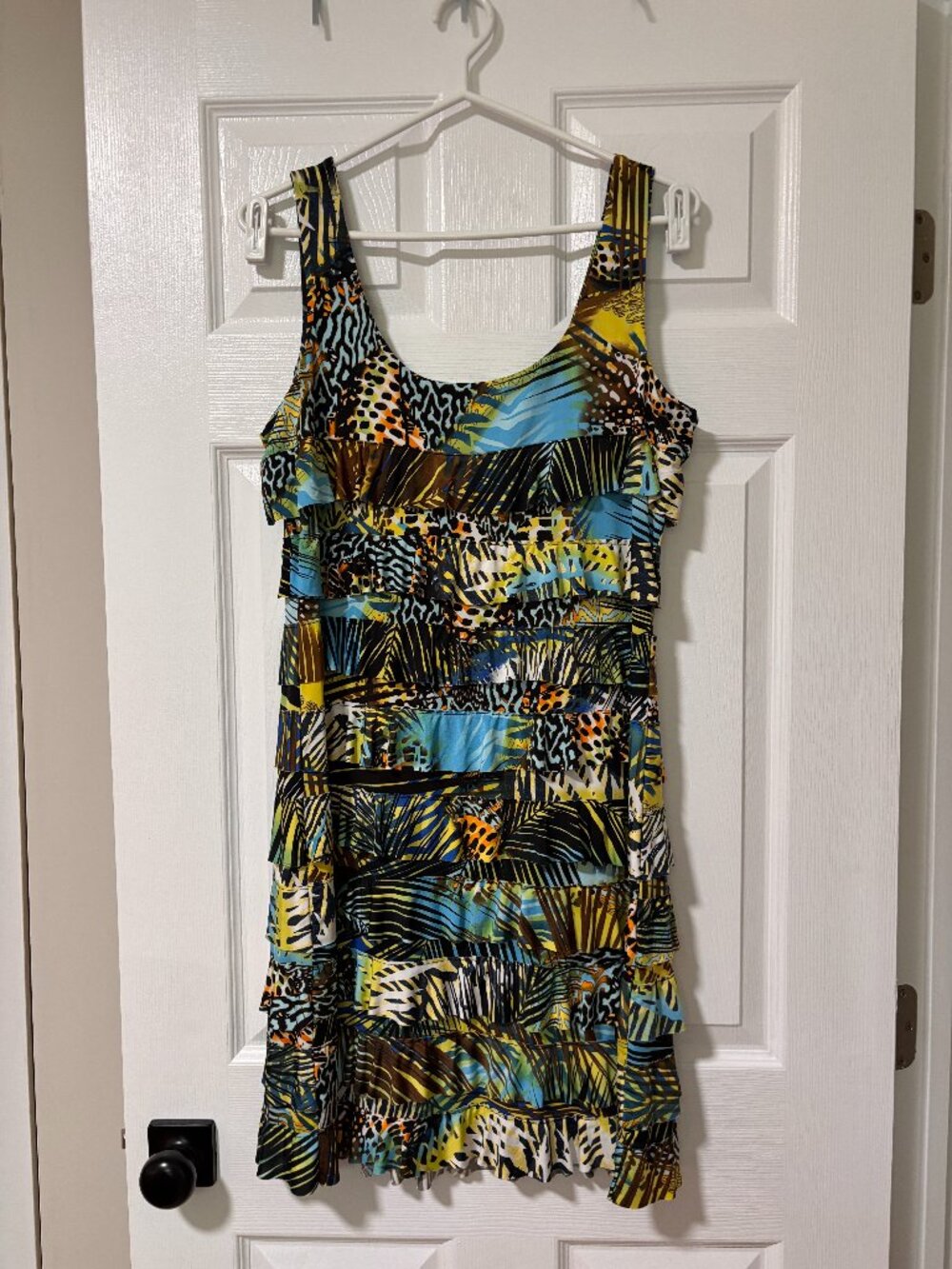 Tropical Print Tiered Ruffle Dress | Jungle & Animal Print Dress (XL)